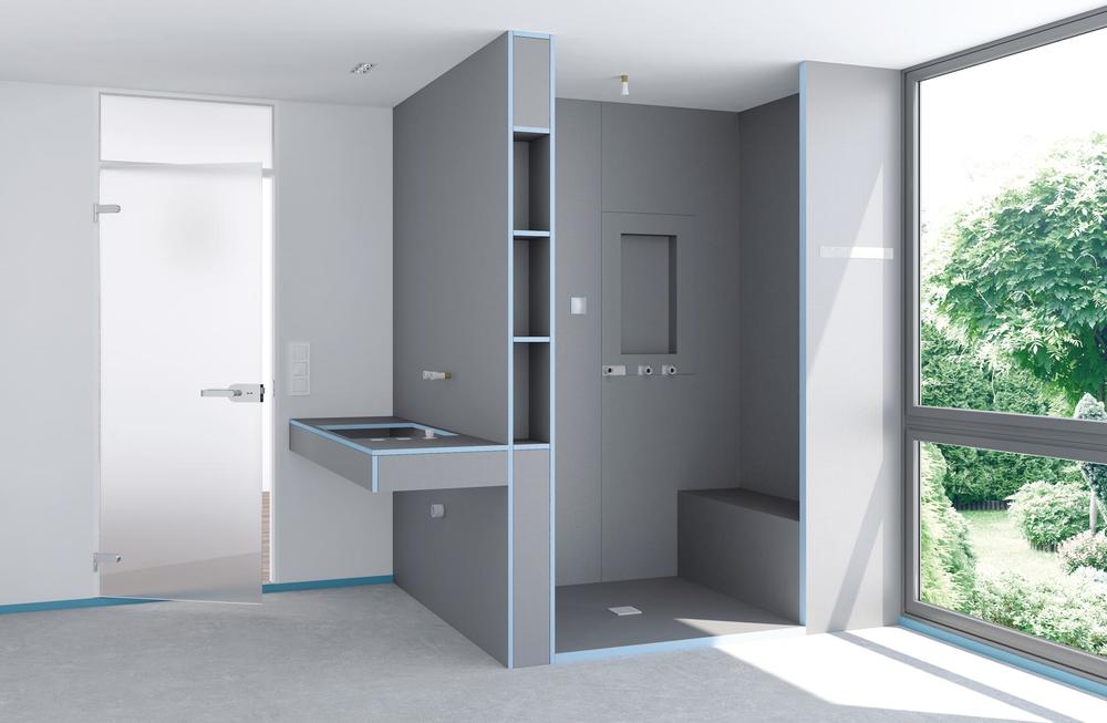 Dusche mit Sitzbank und wedi Nischen Wellnessoase & Stauraum